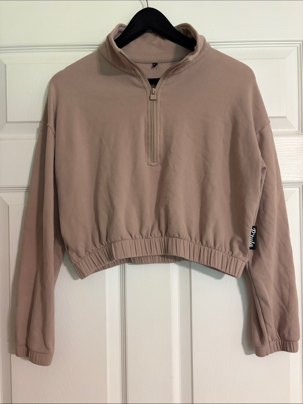 P’tula Cropped Half-Zip Pullover Sweatshirt Taupe